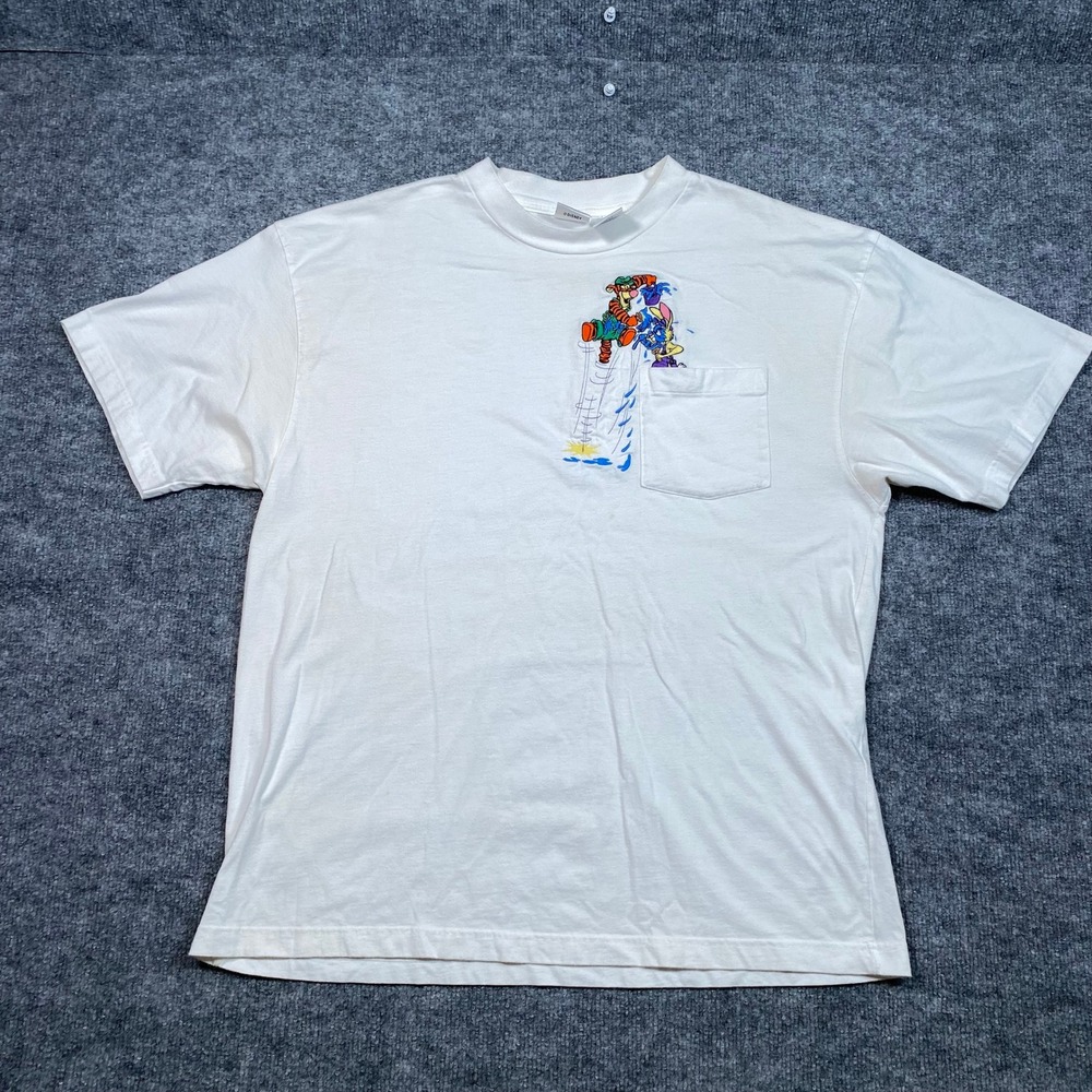 Vintage Disney Store Tigger Rabbit Paint Fight Embroidered Pocket T-Shirt XL